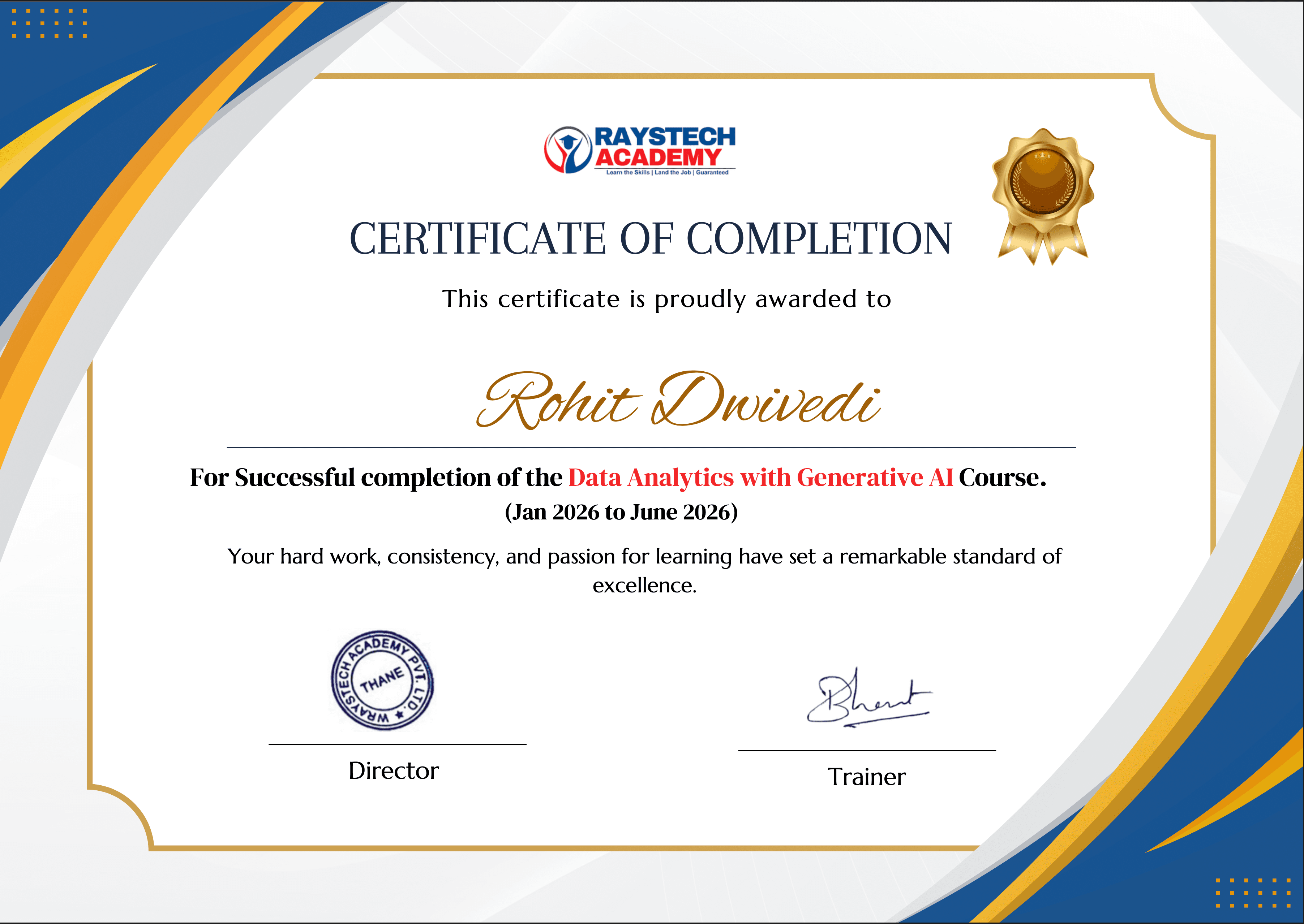 Data Analytics with GenAI course completion certificate